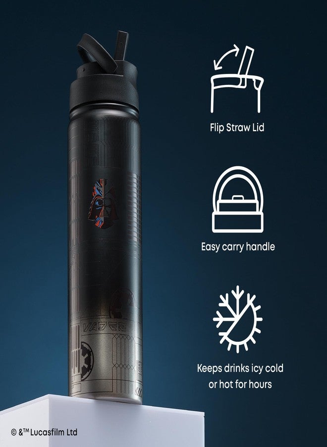 JoyJolt Star Wars Linear Darth Vader Stainless Steel Water Bottle with Flip Straw Lid, 22 oz Vacuum Insulated Water Bottle, BPA-Free Tumbler for Sports and Travel, Star Wars Gifts - Image 4