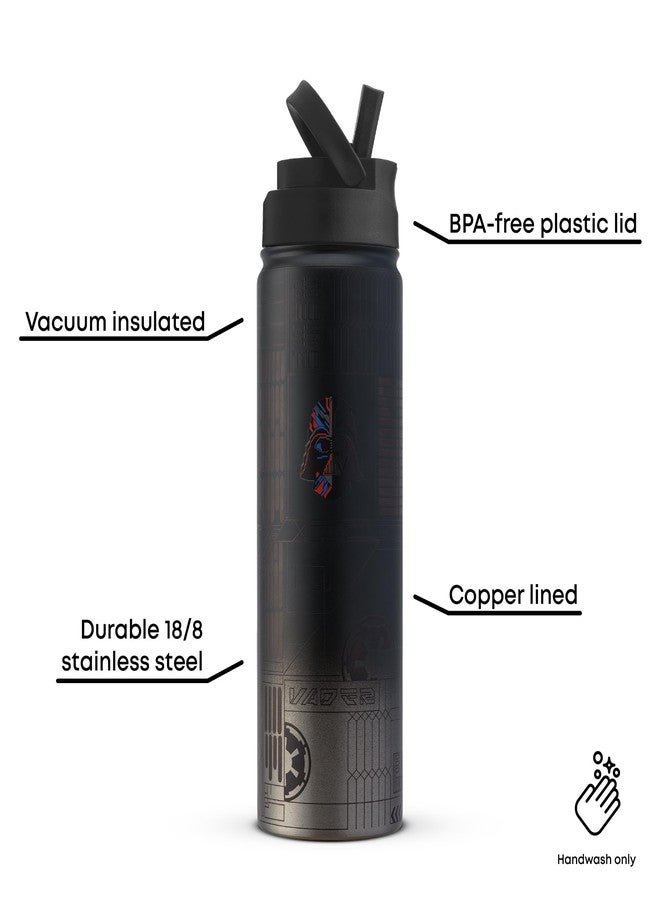 JoyJolt Star Wars Linear Darth Vader Stainless Steel Water Bottle with Flip Straw Lid, 22 oz Vacuum Insulated Water Bottle, BPA-Free Tumbler for Sports and Travel, Star Wars Gifts - Image 2