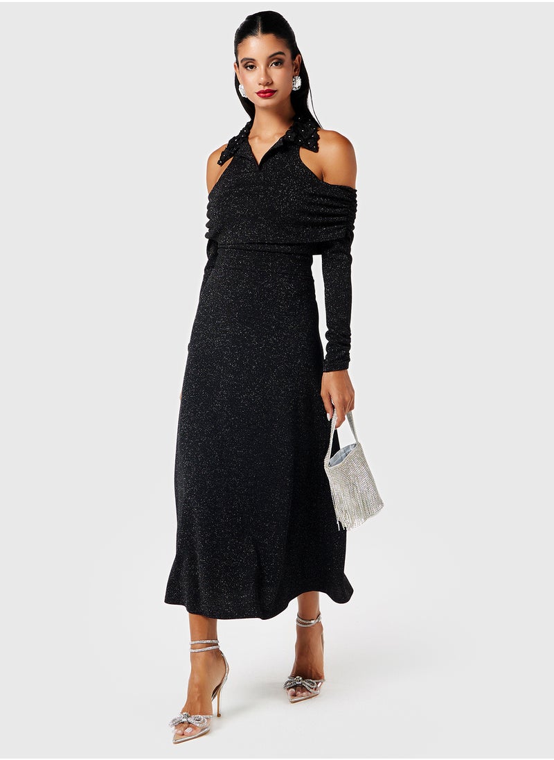 Threadz by Ajooni Cold Shoulder Midi Dress  - Image 4