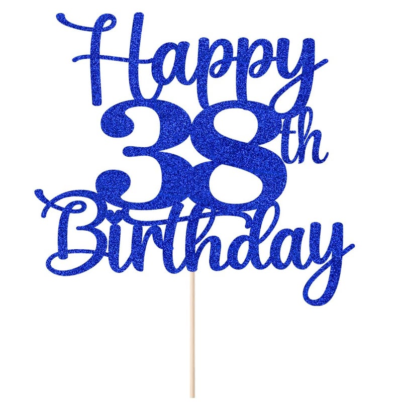 Kaoenla Happy 38th Birthday Cake Topper Hello 38 Cheers to 38 Years 38th Anniversary /38 years old birthday Party Decoration(.38th  blue) - Image 2