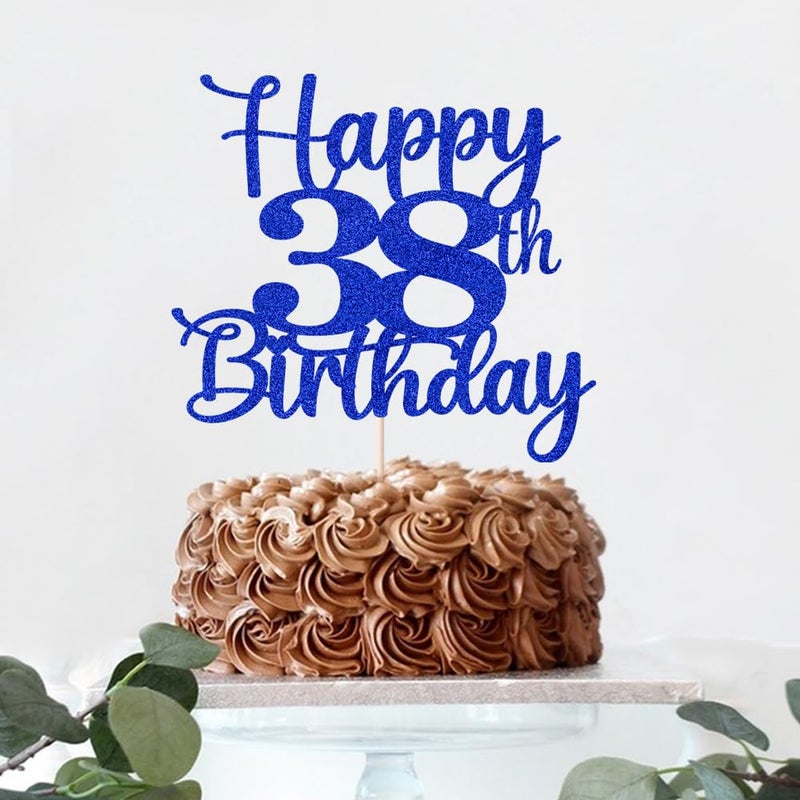 Kaoenla Happy 38th Birthday Cake Topper Hello 38 Cheers to 38 Years 38th Anniversary /38 years old birthday Party Decoration(.38th  blue) - Image 4