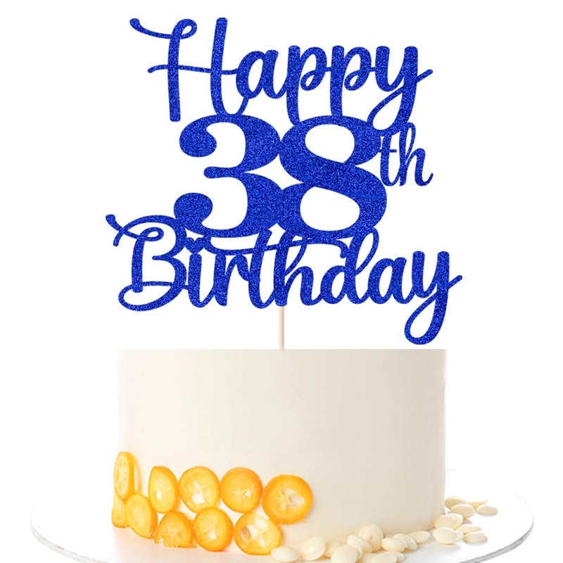 Kaoenla Happy 38th Birthday Cake Topper Hello 38 Cheers to 38 Years 38th Anniversary /38 years old birthday Party Decoration(.38th  blue) - Image 1