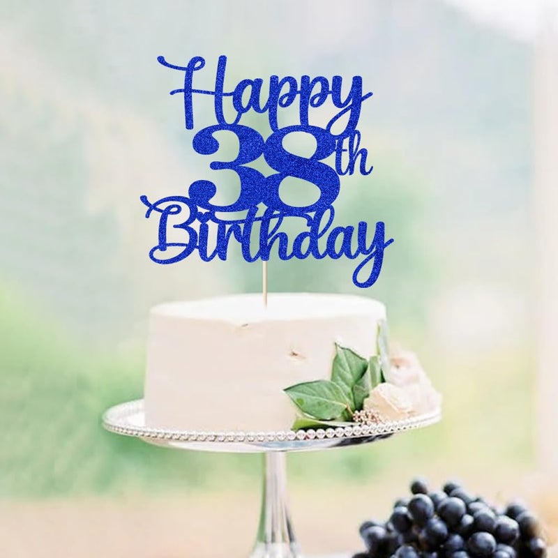 Kaoenla Happy 38th Birthday Cake Topper Hello 38 Cheers to 38 Years 38th Anniversary /38 years old birthday Party Decoration(.38th  blue) - Image 3
