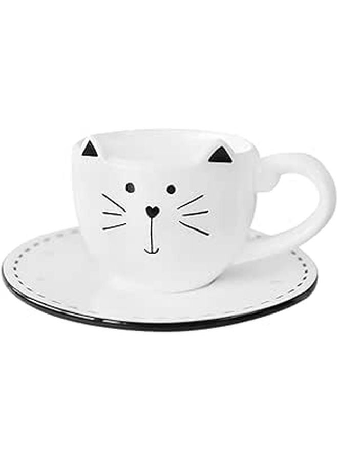 Cat Design Ceramic Coffee Mug and Saucer Set 250ml Porcelain Cup for Home Office - Image 1