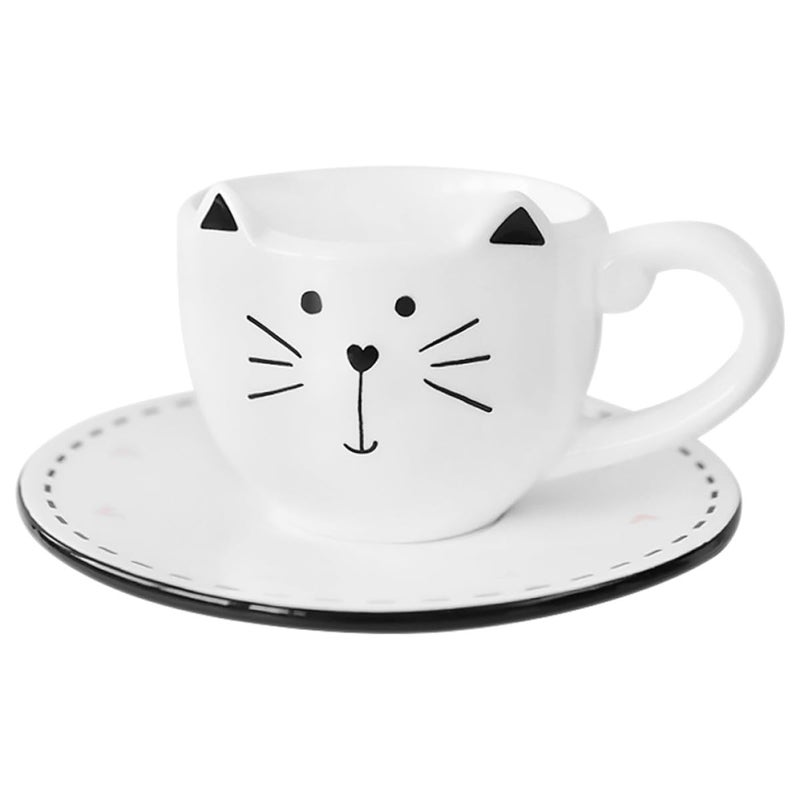 Cat Design Ceramic Coffee Mug and Saucer Set 250ml Porcelain Cup for Home Office - Image 2