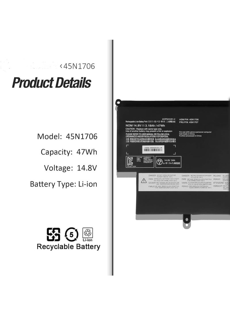 Terabyte REPLACEMENT 14.8V 47Wh/3180mAh/8-Cell 45N1704 45N1705 45N1706 Laptop Battery Compatible for Lenovo ThinkPad S1 Yoga/ThinkPad Yoga 12 S1-S240 S1-120 Series Type 20DL  - Image 3