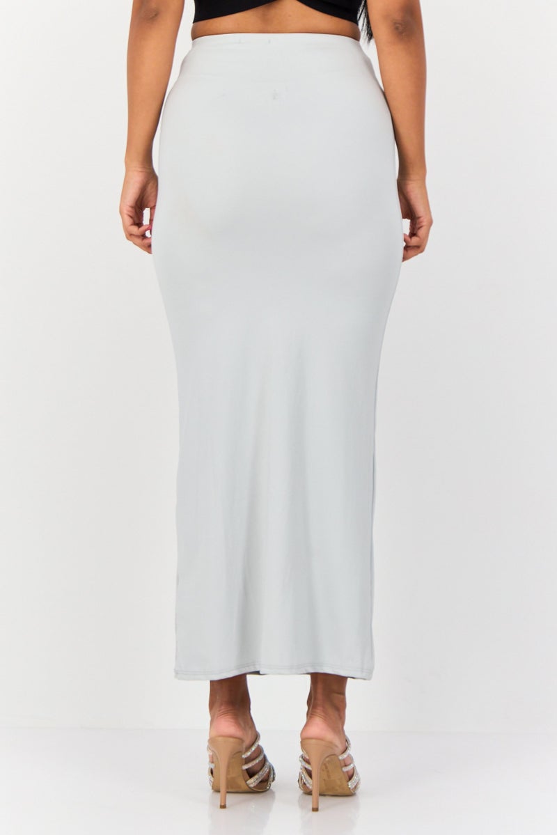 Don't Call Me Jennyfer Women Solid Maxi Skirt, Light Grey  - Image 3