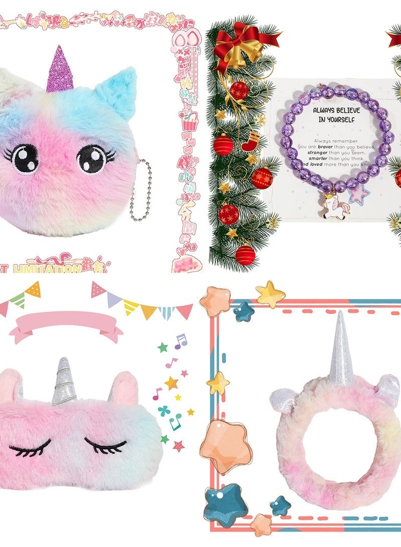 مجموعة هدايا يونيكورن للبنات من 4-12 سنة – 10 قطع ألعاب يونيكورن سحرية مع وسادة نجمة LED، كوب معزول، دفتر يوميات، قناع للعين، أساور وعصابة رأس – هدايا أعياد الميلاد ويوم الطفل والعطلات - Image 5