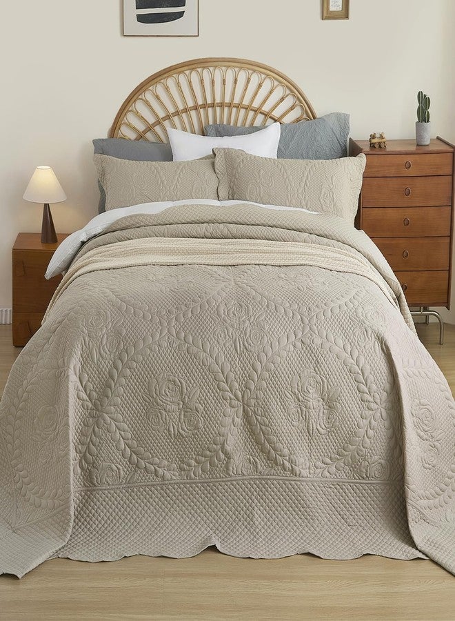 EVENHUG Oversized King Bedspreads California King Quilt Set with Pillow Shams Extra Wide Large King Size Quilts Lightweight Coverlet Bedding Sets Taupe 120"x128" - Image 2