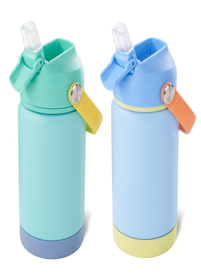 Kerilyn 12oz Kids Water Bottle 2 Pack, Stainless Steel Insulated Water Bottle For Kids, Toddler Cup With Straws Leak-proof, Kids Water Bottles For School Boys Girls, BPA Free, Twilight Green+Sky 2-piece set - Image 1