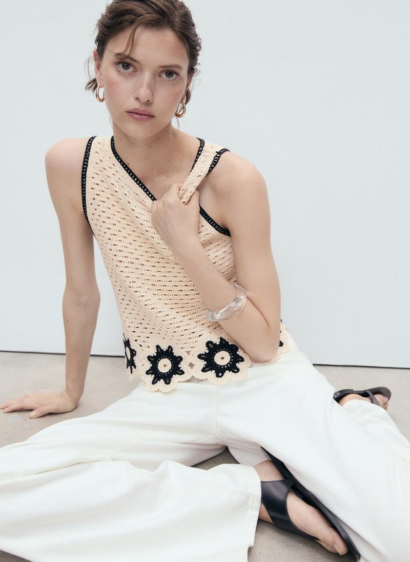MANGO Crochet Top With Floral Finishes  - Image 3