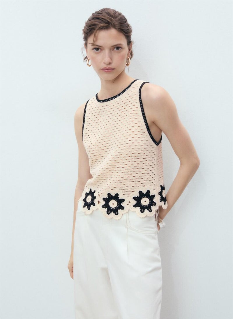 MANGO Crochet Top With Floral Finishes  - Image 1