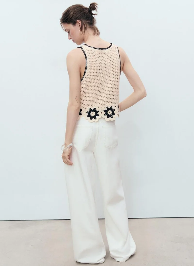 MANGO Crochet Top With Floral Finishes