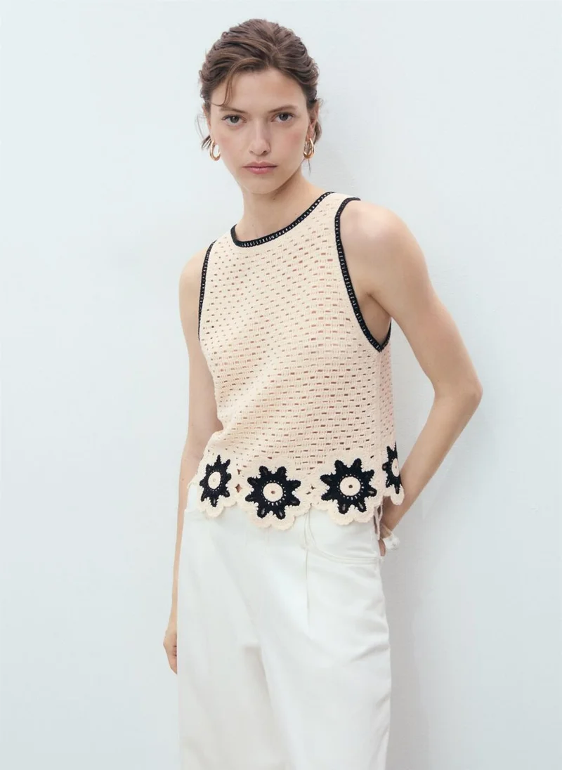 MANGO Crochet Top With Floral Finishes