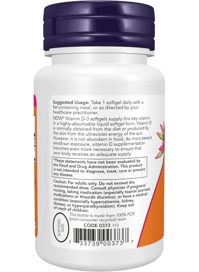 now Supplements, Vitamin D-3 5,000 Iu, High Potency, Structural Support*, 240 Softgels - Image 3