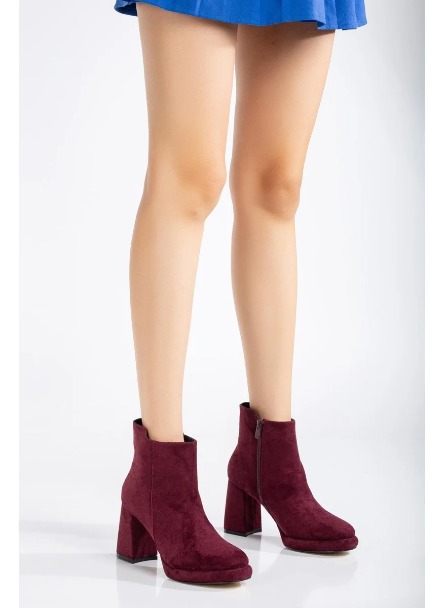 Dilimler Ayakkabı Slices Shoes Women Platform Heeled Boots Burgundy Suede Flat Zipper