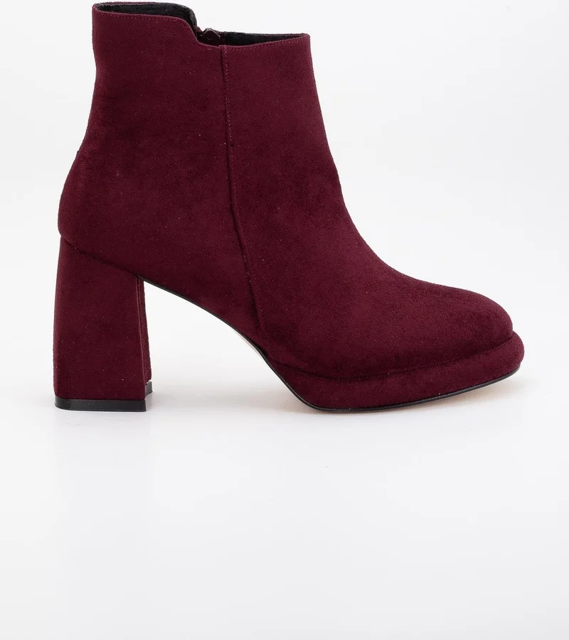 Dilimler Ayakkabı Slices Shoes Women Platform Heeled Boots Burgundy Suede Flat Zipper