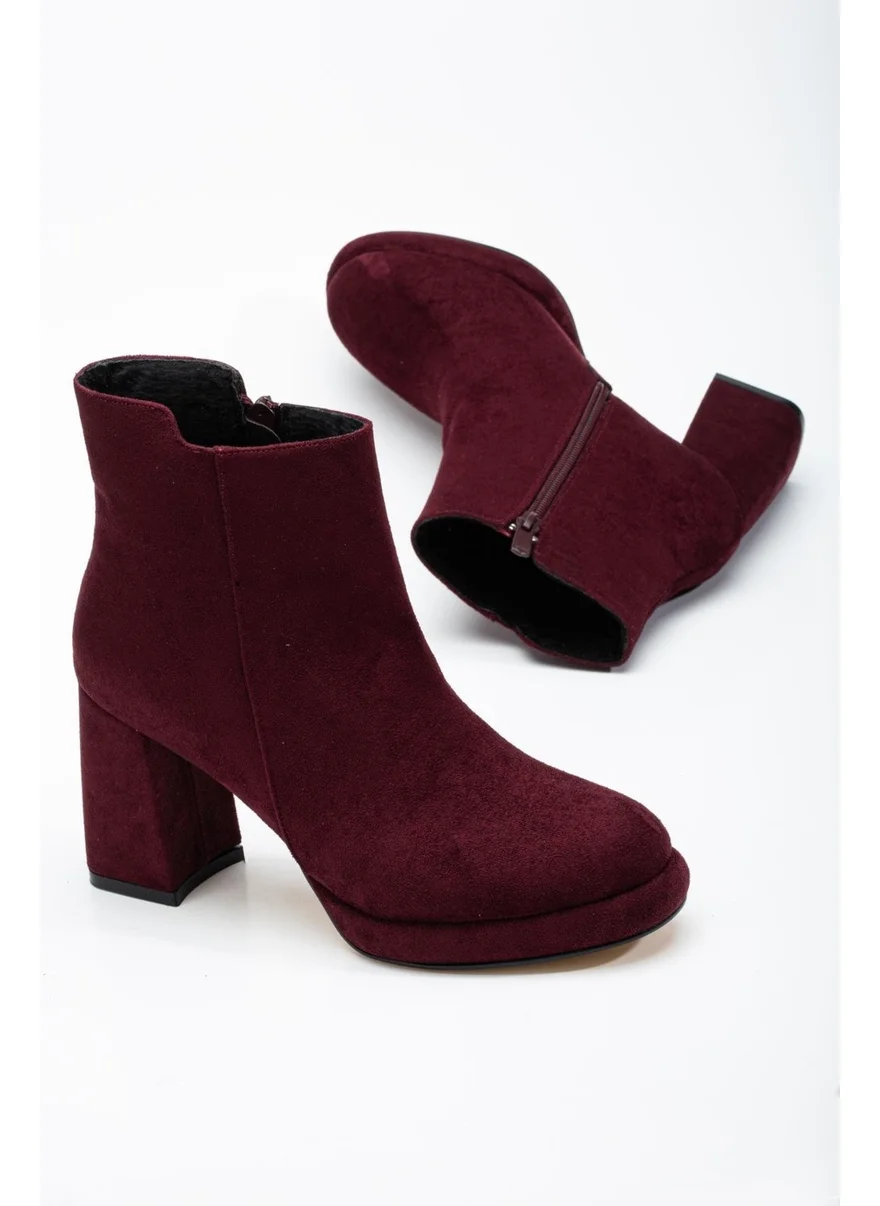Dilimler Ayakkabı Slices Shoes Women Platform Heeled Boots Burgundy Suede Flat Zipper