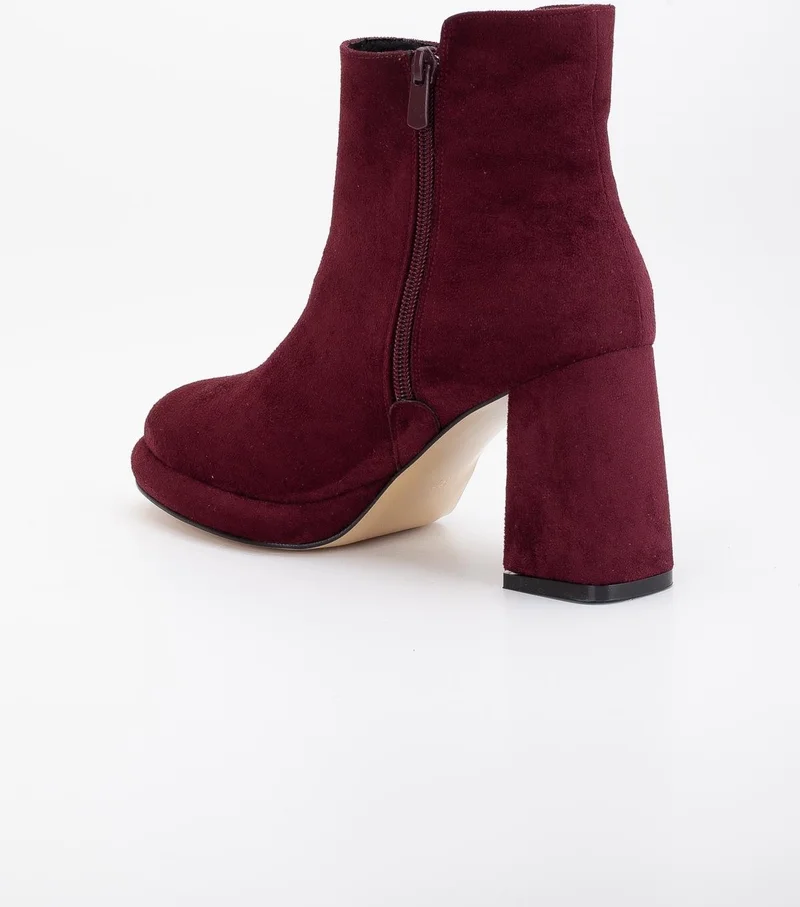 Dilimler Ayakkabı Slices Shoes Women Platform Heeled Boots Burgundy Suede Flat Zipper