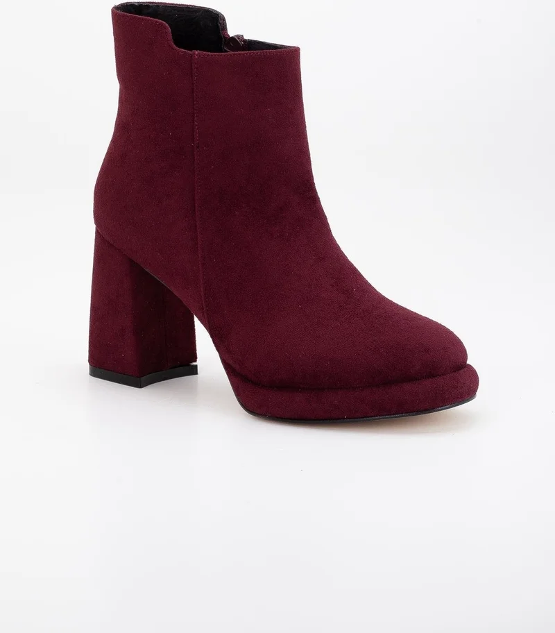 Dilimler Ayakkabı Slices Shoes Women Platform Heeled Boots Burgundy Suede Flat Zipper