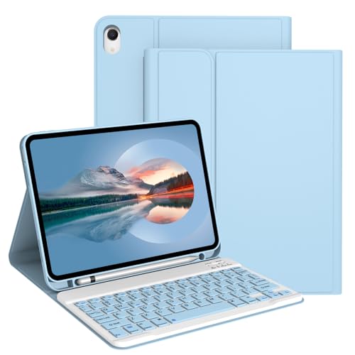 Divufus Keyboard Case for iPad 11th Generation (A16) 2025, for iPad 10th Generation 2022 [Magnetic Detachable Wireless Keyboard][Support 3 System] Folio Case with Pencil Holder, Light Blue - Image 1
