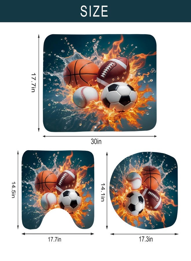 Newsely 4Pcs Sports Shower Curtain Set with Non-Slip Rugs, Toilet Lid Cover and Bath Mat,Balls Boys Basketball Football Baseball Shower Curtain with 12 Hooks,Kids Bath Curtain for Bathroom Decor - Image 5