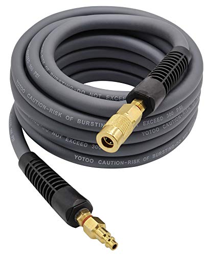YOTOO Hybrid Air Hose 3/8-Inch by 25-Feet 300 PSI Heavy Duty, Lightweight, Kink Resistant, All-Weather Flexibility with 1/4-Inch Industrial Quick Coupler Fittings, Bend Restrictors, Gray - Image 1