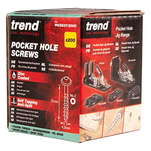 Trend Pocket Hole Screws for Softwoods, 1 1/2 Inch Long, Pack of 200, Coarse Self-Cutting Threaded Square Drive Screws, PH/8X37/200C - Image 3