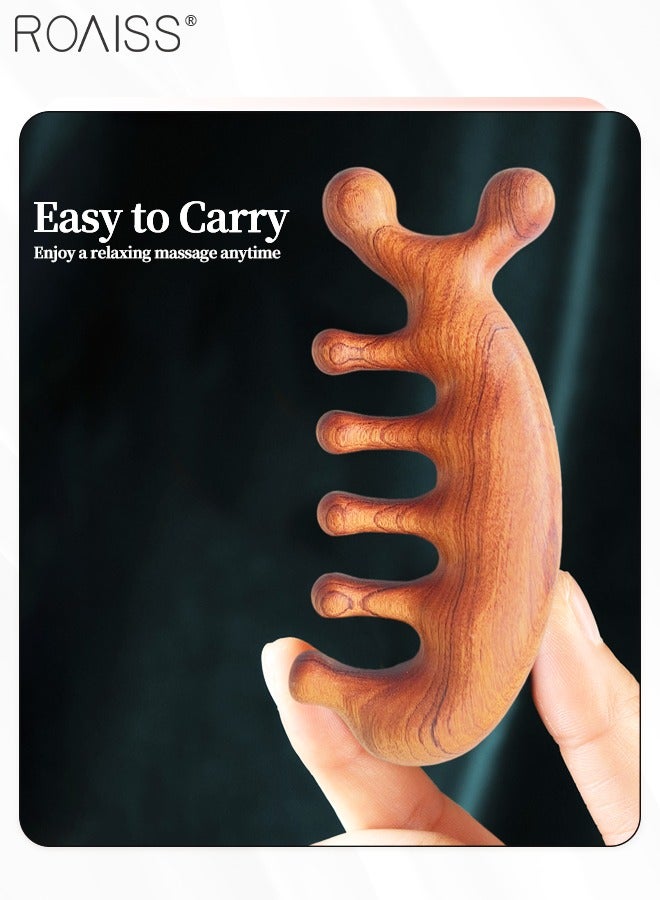 roaiss 2Pcs Golden Silk Green Sandalwood Wide Tooth Dolphin-Shaped Hair Comb Head Massager and Big Detangling Massage Comb Set Head Scalp Massage for Men and Women - Image 4