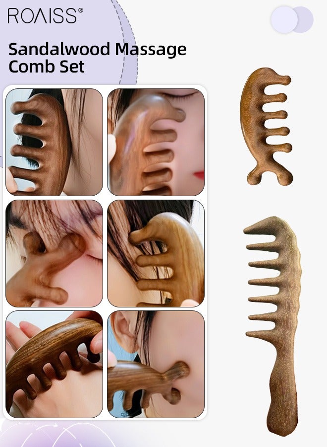 roaiss 2Pcs Golden Silk Green Sandalwood Wide Tooth Dolphin-Shaped Hair Comb Head Massager and Big Detangling Massage Comb Set Head Scalp Massage for Men and Women - Image 1