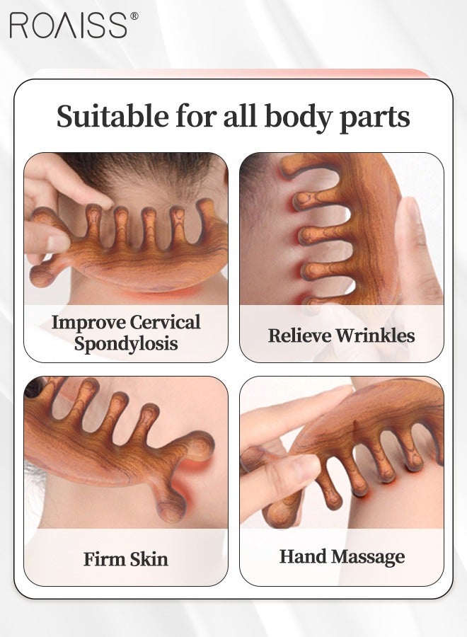 roaiss 2Pcs Golden Silk Green Sandalwood Wide Tooth Dolphin-Shaped Hair Comb Head Massager and Big Detangling Massage Comb Set Head Scalp Massage for Men and Women - Image 5