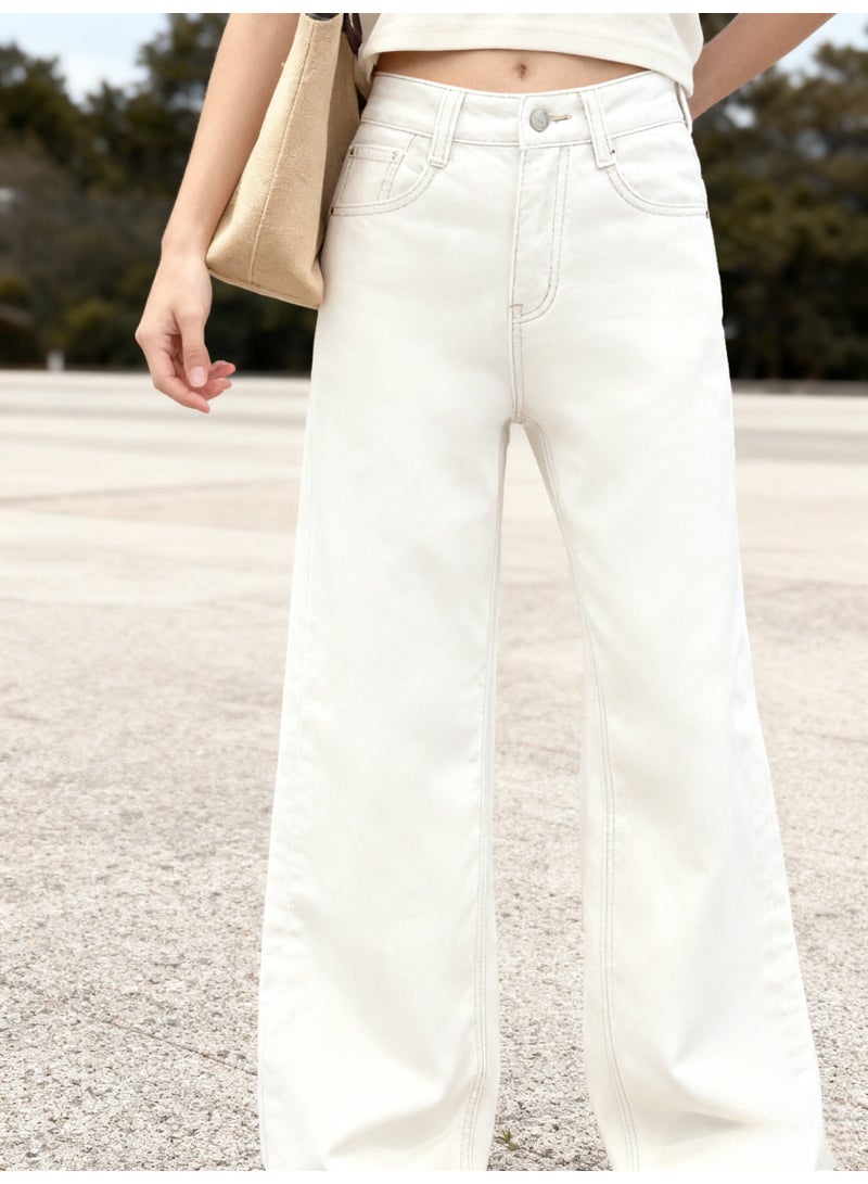 Trendy White Wide-Leg Jeans - Casual Everyday Fit - Image 2