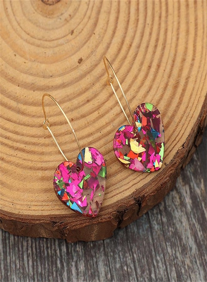 Pingyongchang Shiny Love Dangle Earrings Acrylic Heart Shaped Hoop Earrings Statement Resin Jewelry Valentines Mothers Day Gifts for Women Lovers-Deep Pink - Image 4
