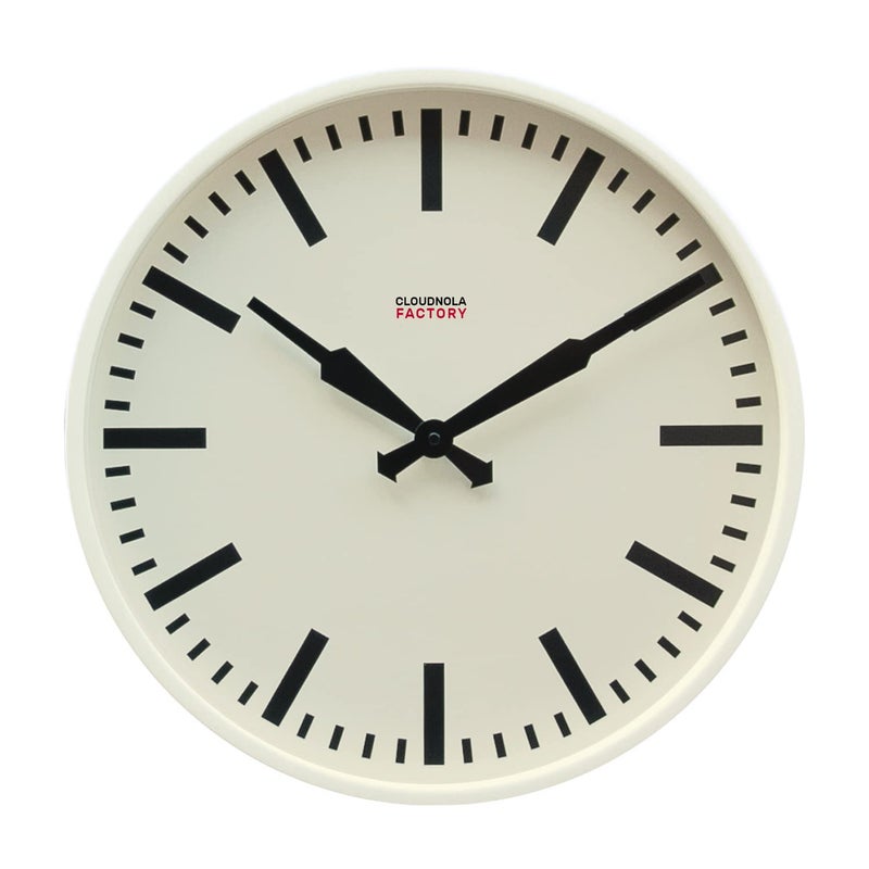 Cloudnola White Metal Station Wall Clock Designer Clock 18 inch Diameter Modern Wall Clock Without Ticking Battery Operated Quartz Movement