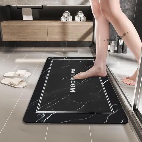 SITTELLA® 2 Pieces (3.5mm) Anti-Skid Water Soaking Marble Print Door Mat, Water Absorbent Mat (40x60cm) Black - Image 1