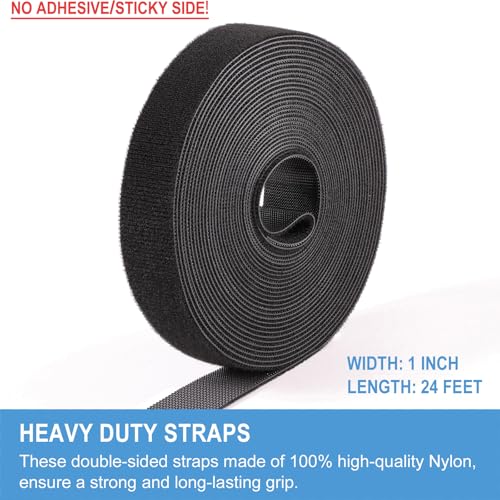 QTBLY 1in x 24ft | Hook and Loop Straps Heavy Duty | Double Sided Self-Gripping Strips | Reusable Multi-Purpose Wrap Roll for Home, Office, Data Center, and More - Image 2