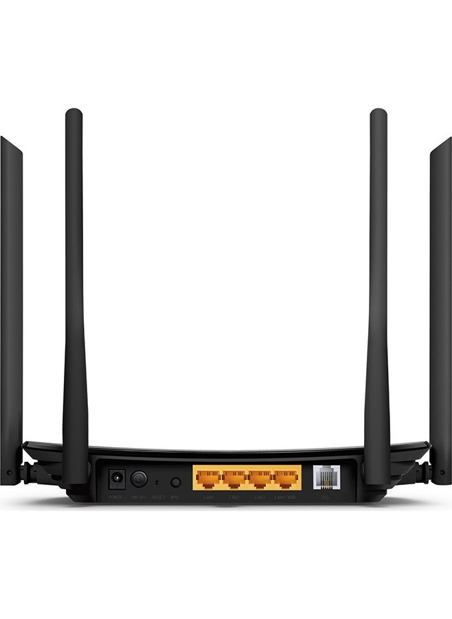 أرشر VR300، مودم راوتر مزدوج النطاق مدعوم بالألياف VDSL/ADSL بسرعة 1200 ميجابت في الثانية، 4 منافذ إيثرنت و4 هوائيات خارجية، إعداد سهل مع تطبيق تيذر