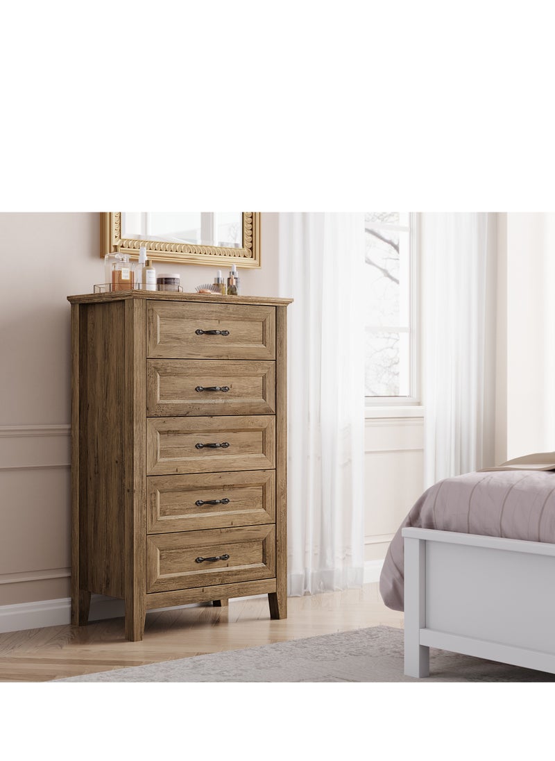 LINSY HOME LINSY HOME -  Wood Dresser Chest, closet Cabinet With 5 Drawers , Dressers Organizer for Bed Room Living Room, Closet, Nursery,Rustic Brown Color, size 69.8L*39.8W*114H cm  - Image 5