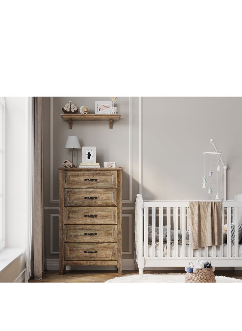 LINSY HOME LINSY HOME -  Wood Dresser Chest, closet Cabinet With 5 Drawers , Dressers Organizer for Bed Room Living Room, Closet, Nursery,Rustic Brown Color, size 69.8L*39.8W*114H cm  - Image 3