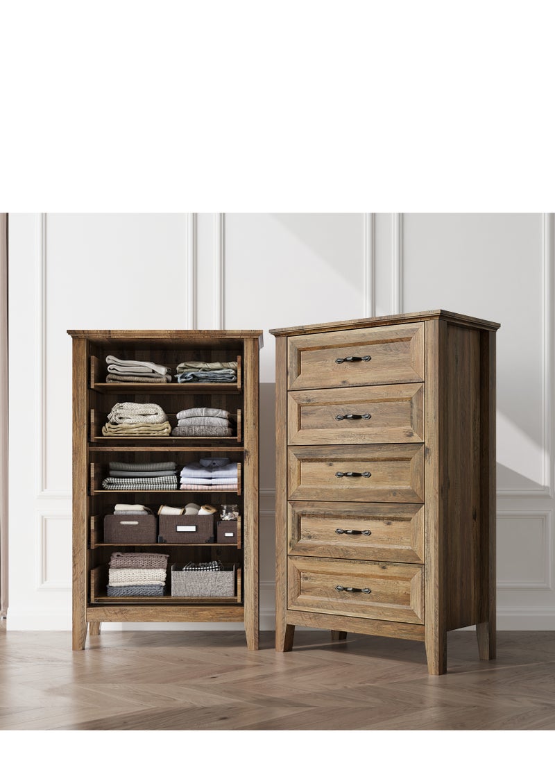 LINSY HOME LINSY HOME -  Wood Dresser Chest, closet Cabinet With 5 Drawers , Dressers Organizer for Bed Room Living Room, Closet, Nursery,Rustic Brown Color, size 69.8L*39.8W*114H cm  - Image 1