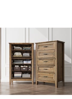 LINSY HOME LINSY HOME -  Wood Dresser Chest, closet Cabinet With 5 Drawers , Dressers Organizer for Bed Room Living Room, Closet, Nursery,Rustic Brown Color, size 69.8L*39.8W*114H cm  - Image 1