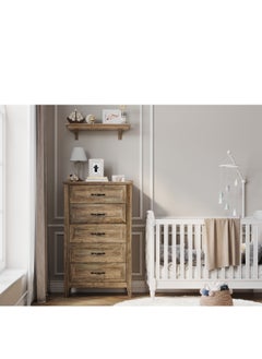LINSY HOME LINSY HOME -  Wood Dresser Chest, closet Cabinet With 5 Drawers , Dressers Organizer for Bed Room Living Room, Closet, Nursery,Rustic Brown Color, size 69.8L*39.8W*114H cm  - Image 3
