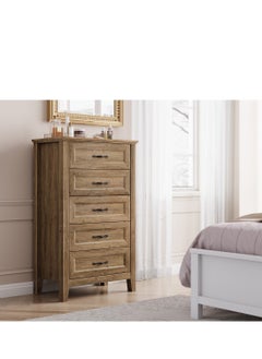 LINSY HOME LINSY HOME -  Wood Dresser Chest, closet Cabinet With 5 Drawers , Dressers Organizer for Bed Room Living Room, Closet, Nursery,Rustic Brown Color, size 69.8L*39.8W*114H cm  - Image 5