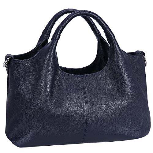 Iswee Ladies Leather Handbags and Purses Leather Bags for Women Shoulder Hand Bags Western Pocketbooks Satchel Hobo Tote Top Handle Cross Body Bag (Navy Blue) - Image 1
