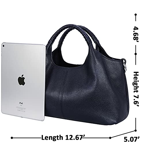 Iswee Ladies Leather Handbags and Purses Leather Bags for Women Shoulder Hand Bags Western Pocketbooks Satchel Hobo Tote Top Handle Cross Body Bag (Navy Blue) - Image 3