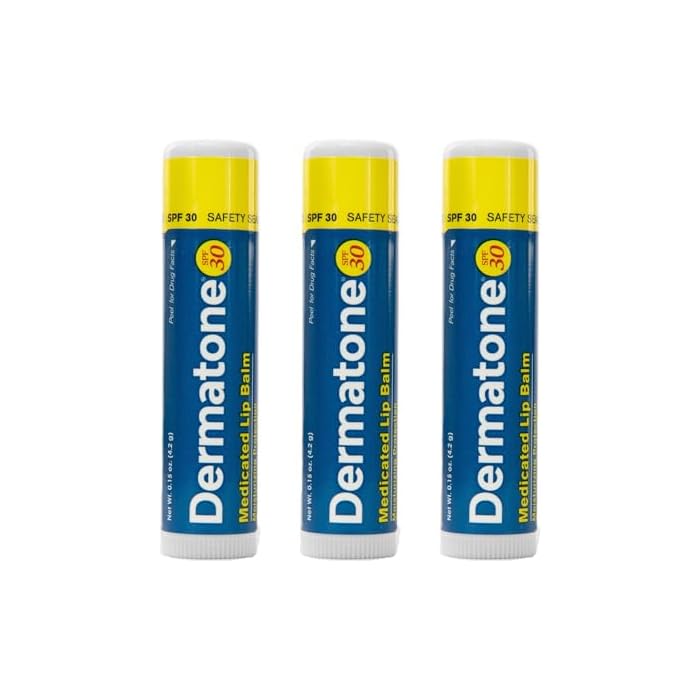 Dermatone Original Medicated Lip Balm | Soothing & Moisturizing | Cocoa Butter, Aloe, Vitamin E | Heal & Repair Dry Chapped Lips | SPF30 | 3-Pack, 0.15oz sticks