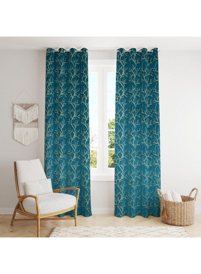 Homefab India Velvet Curtains Room Darkening - Door 7 feet, Pack of 2 Panels, Aqua Blue - Image 2