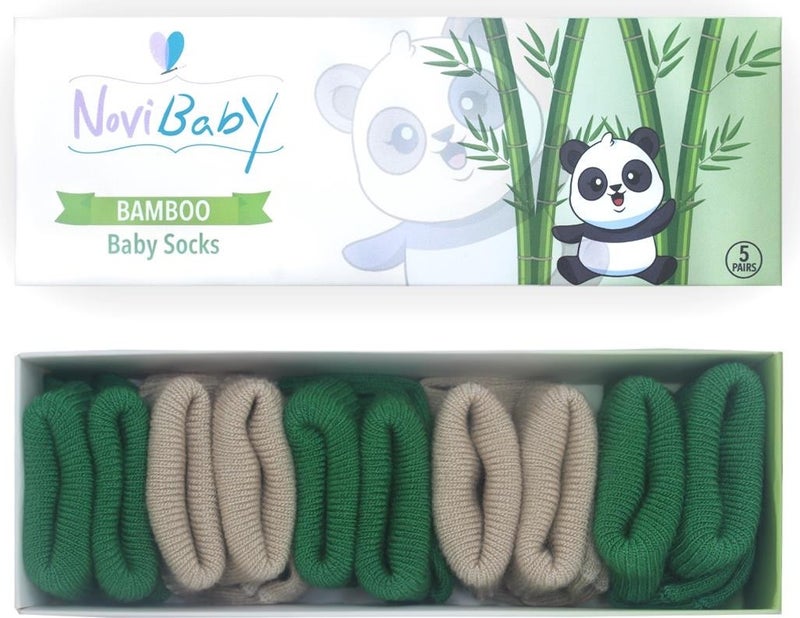 Novibaby 5-Piece Bamboo Newborn Baby Socks I Greeny I 0-6 Months  - Image 1