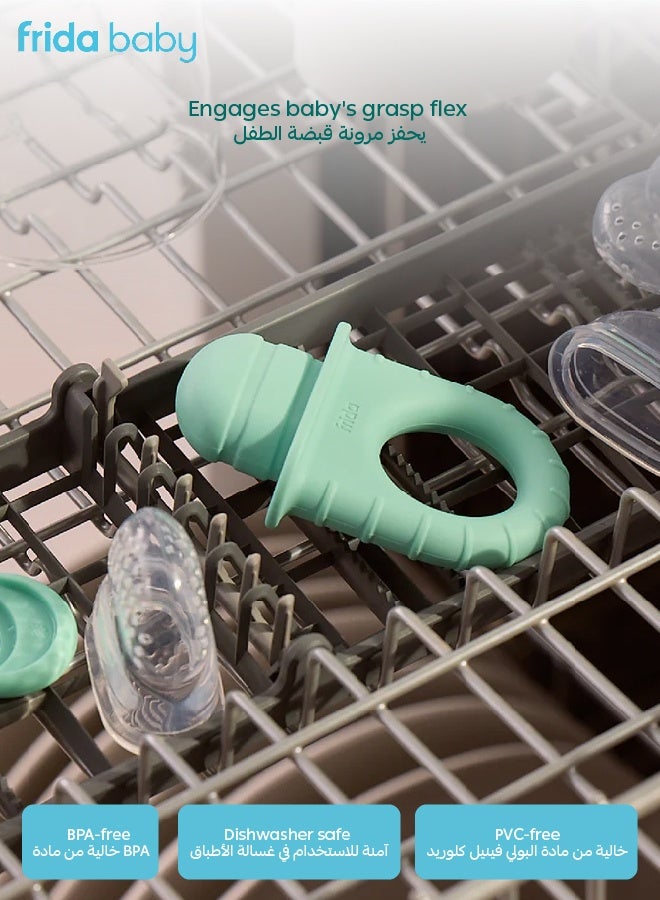 فريدا بيبي مجموعة رضاعة بوش بوب – مغذي طعام للأطفال بالفواكه والخضروات الطازجة والمجمدة والمهروسة – مصنوع من السيليكون الآمن لتخفيف آلام التسنين – خالٍ من المواد الضارة – مناسب للأطفال من عمر ٤ أشهر - Image 5