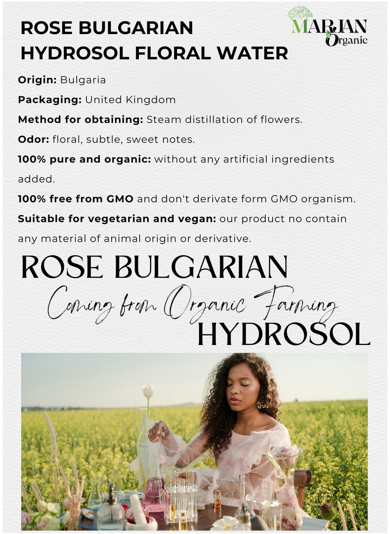 MARJAN ORGANIC Rose Bulgarian Hydrosol Floral Water 100ml - Certified Organic - Toner & Cleanser - Body Mist - Perfect for Skin, Face, Homemade Beauty Products Vegan GMO Free  - Image 2
